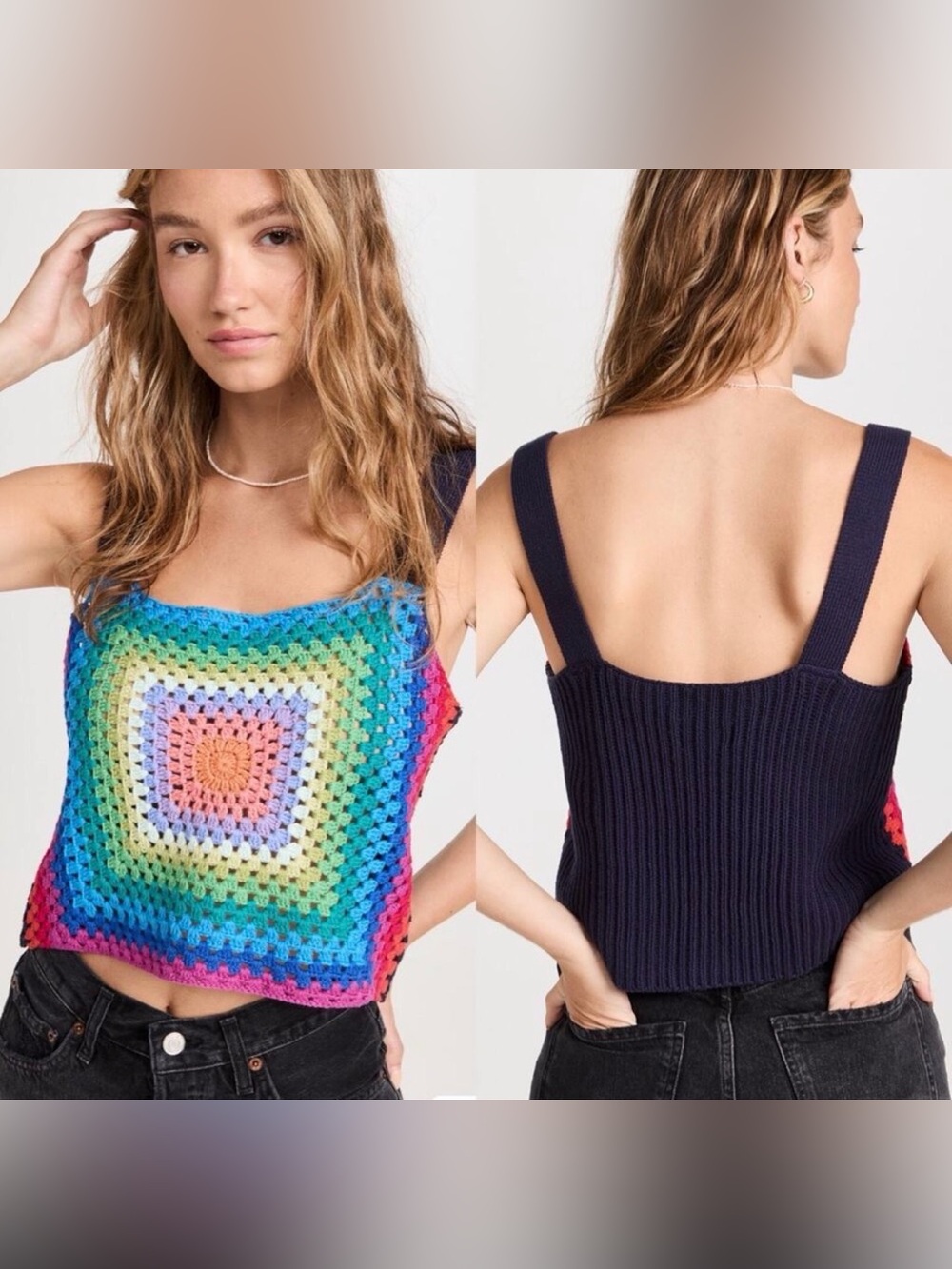 NWT Pistola Vivienne Crochet Sweater Tank in Navy Rainbow (129)